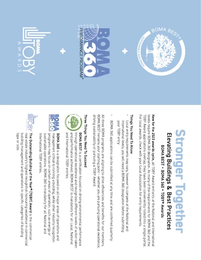 BOMA BEST - A 2022 Yearbook flyer featuring the logo for Roma 360 and BOMA Canada.