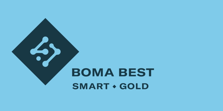 BOMA BEST - Boma best smart gold logo on a blue background showcasing the BOMA BEST Home initiative.