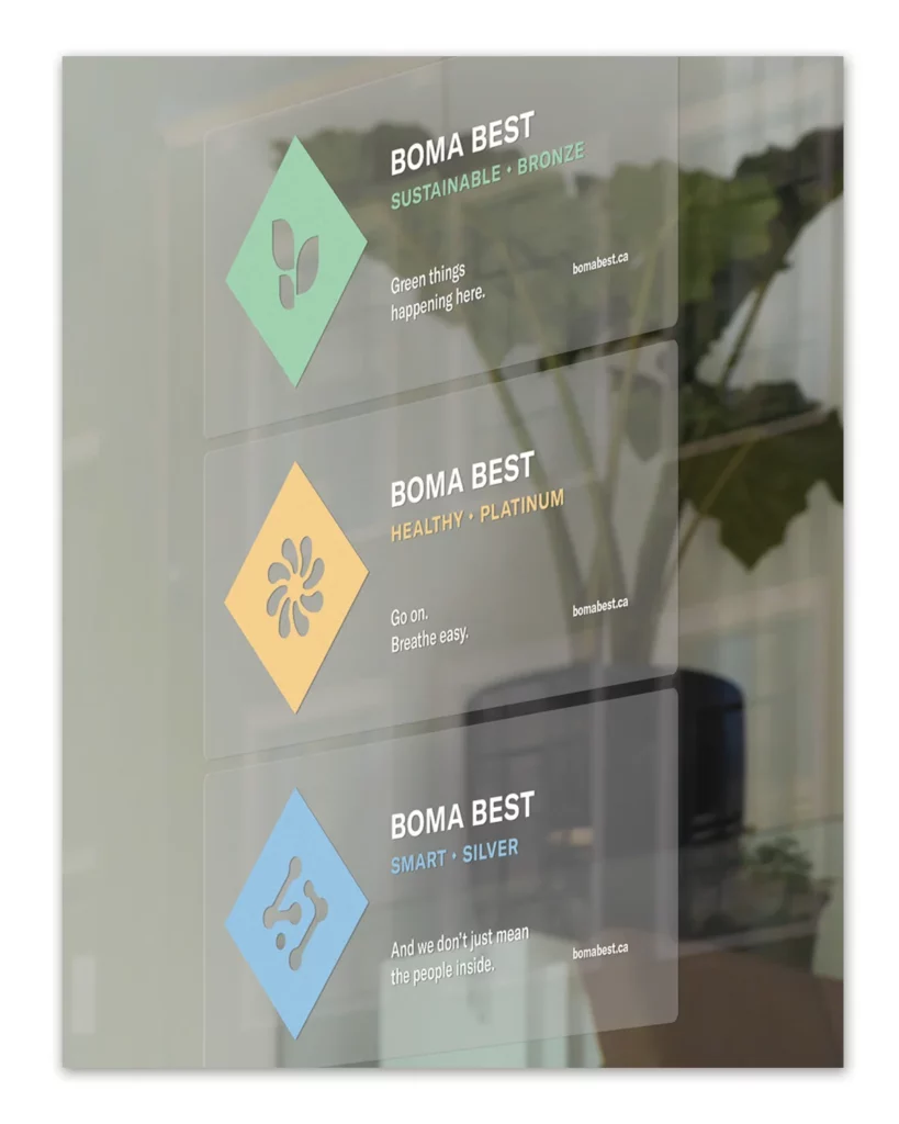 BOMA BEST - A glass window with a sign that says BOMA BEST.